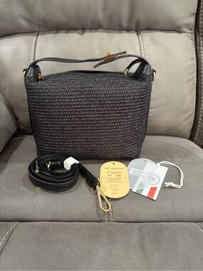 Viola Castellani Woven Black Crossbody Bag with Gold Hardware